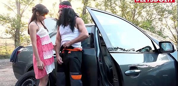  LETSDOEIT - Cute Teen Shrima Malati Bangs With Creepy Perv Guy In Exchange For Some Help With Her Car